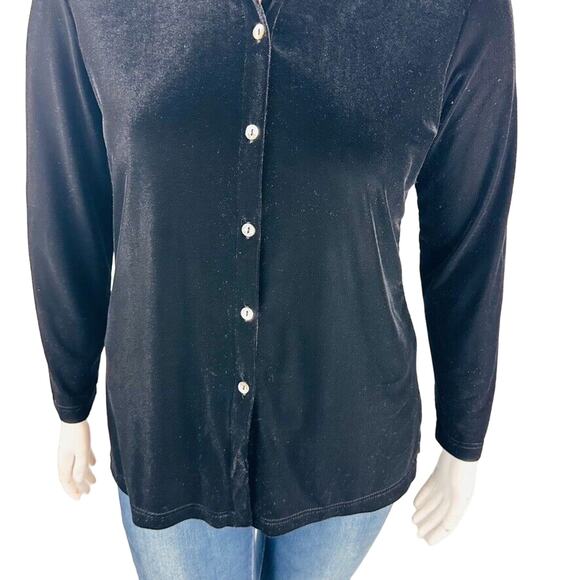 Ronnie Nichole Womans Sz Large Blouse Black Velvet Stretch Button Front - Picture 5 of 8